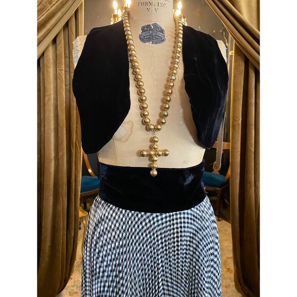 vintage 1970s 2 piece maxi skirt and cropped vest, accordion pleat gingham, xs - Picture 6 of 10